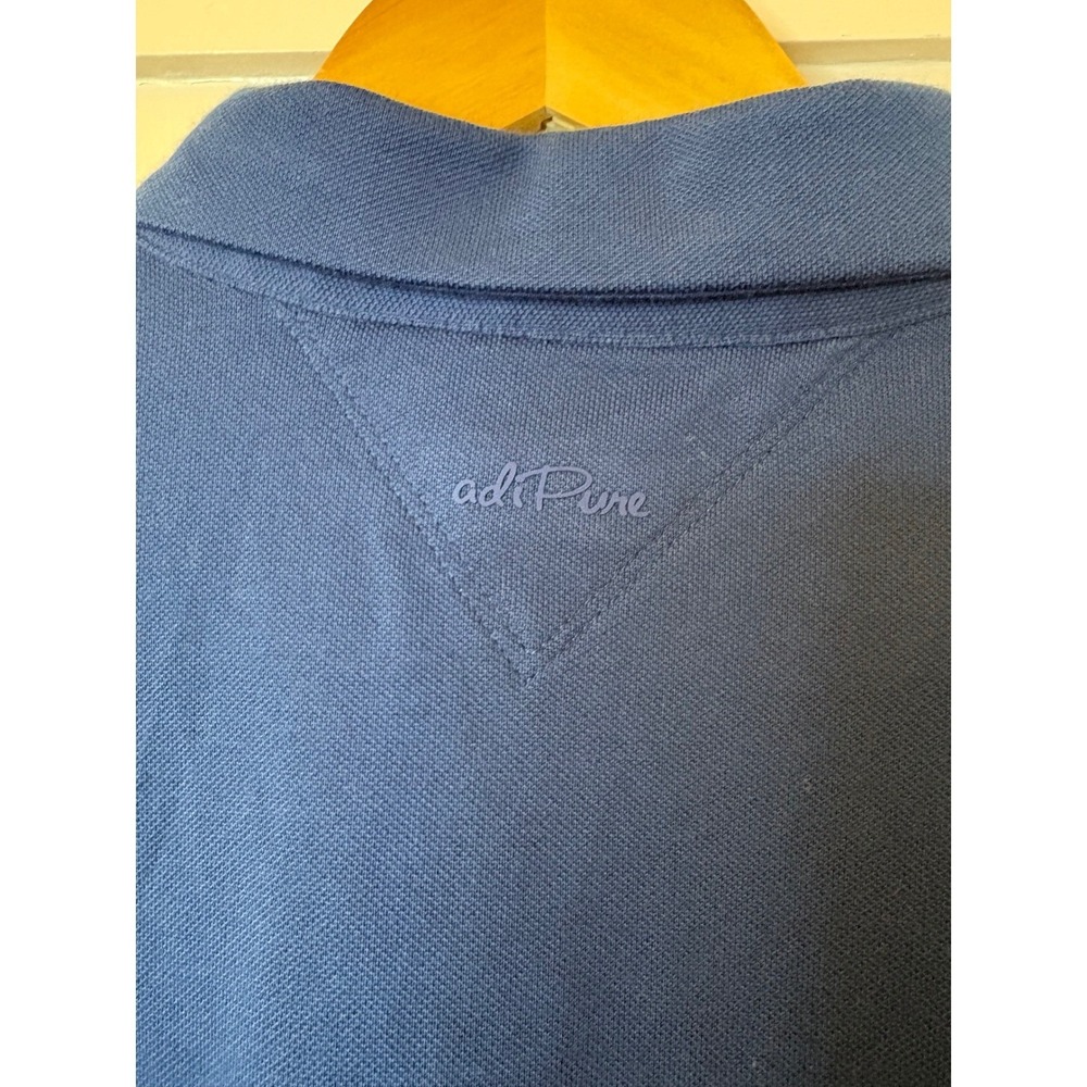 Adidas AdiPure Mens XL Blue Striped Short Sleeve Golf Polo Shirt Pique Stretch - Picture 9 of 10